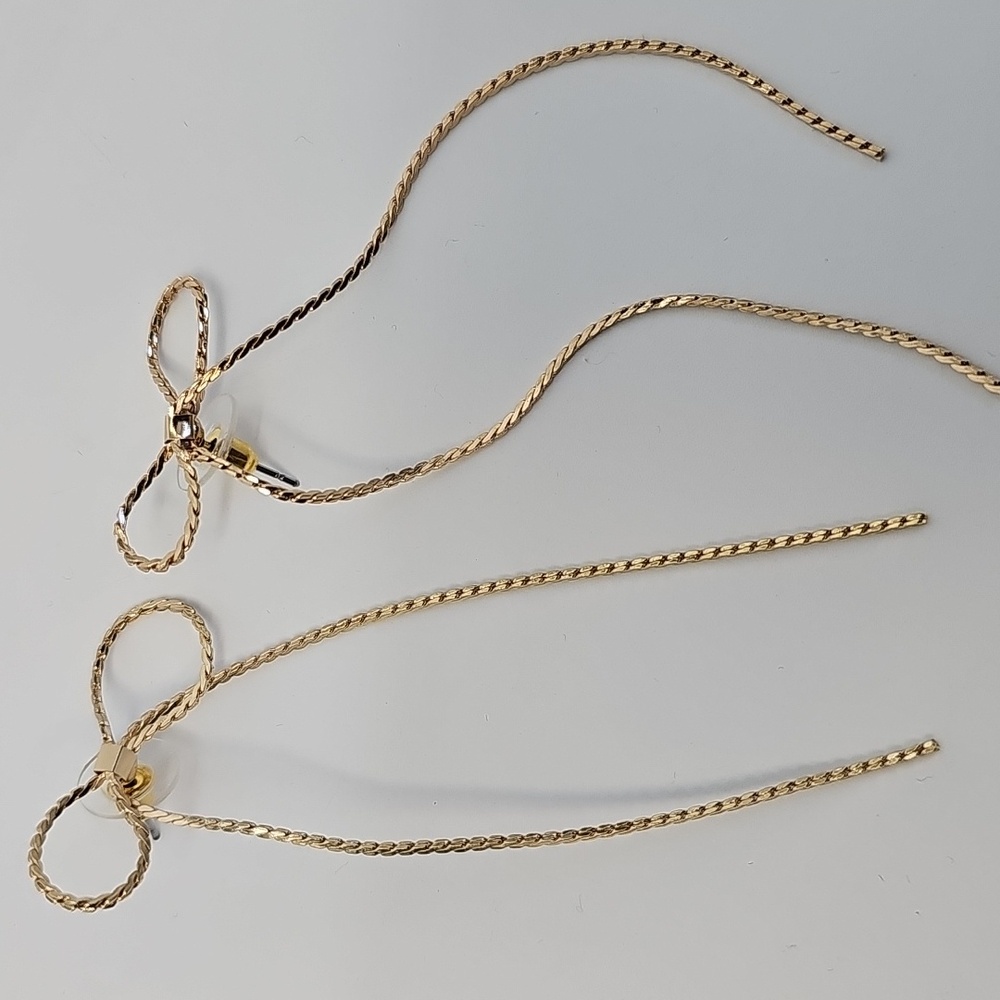 Noir Dangling Bow Gold-toned Earrings Dainty Coquette Girl Party‎ Wedding Guest